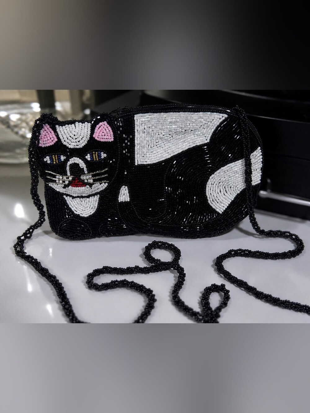 🐱 Purr-fectly Adorable Beaded Kitty Cat Purse – New Old Stock